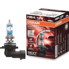 FourForce Ampul Night Breaker Laser Hb4 12V 51W%150'YE Kadar Fazla Işık 150M'YE Kadar Fazla Görüş Açısı,%20'ye Kadar Beyaz Işık 9006NL