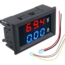 FourForce Dual Voltmetre Ampermetre Volt Akım Ölçer Dc 0-100V 10A Kırmızı-Mavi, Voltmetre, Ampermetre