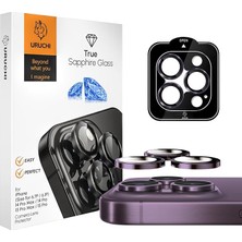 FourForce Uruchı iPhone 17 Pro / 17 Pro Max / 16 Pro/16 Pmax / 15P/15PM / 14P/14PM Safir Premıum Kamera Lens Koruyucu, [orijinal Tasarım] Çizilmez 9h Temperli Cam Kamera Ekran Koruyucu, Metal Lens, Mor
