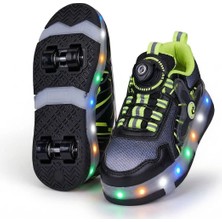 Ayakkabı Fuarı Elit EYL034 Erkek Çocuk Rgb LED Işıklı Çıkarılabilir Tekerlekli Paten Ayakkabı Siyah - Sarı