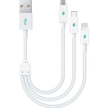 FourForce Alumicable Mini Trio Lightning Micro USB 30CM Şarj Kablosu, Beyaz