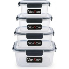FourForce Kilitli Saklama Kabı Seti – Sızdırmaz Kapaklı, Farklı Boy ve Renklerde, Bpa Içermez, Plastik Gıda Saklama Kutusu (2150 Ml- 1300 ml - 700 ml - 300 Ml) (Antrasit)