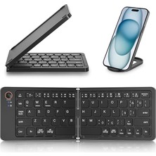 FourForce Mini Katlanabilir Bluetooth Klavye Taşınabilir ve Telefon Standı iPhone ile Uyumlu iPad ile Uyumlu Mac ile Uyumlu Android Windows ile Uyumlu Ultra Ince Alüminyum Seyahat Katlanır Siyah Z671