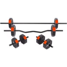 FourForce Spor 30 kg (150 Cm) Düz Bar + Z Bar Dambıl Dumbell Ağırlık Halter Full Set Kırmızı Kapaklı