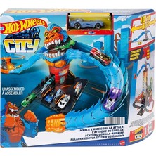 FourForce Wheels Wreck & Ride Gorilla Düşman Yaratıklar Oyun Seti, 1 Adet Hot Wheels Araba, Diğer Setlerle Birleştirilebilir, Benzin Istasyonu Temalı Set, 4-8 Yaş Arası Çocuklar Için Hediye, HDR30