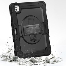 FourForce iPad Air 13 Inç M2 2024 Için Kılıf (Model: A2899) Tam Koruma Darbe Emici, 360° Dönebilen Stand, Ayarlanabilir Omuz Askısı, Kalem Tutucu, Siyah (Ipad Air 13" 2024)