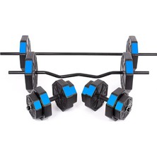 FourForce Spor 70 kg Düz Bar (150 cm + Z Bar ( 120 cm ) Dambıl Ağırlık Halter Full Set Mavi Kapaklı