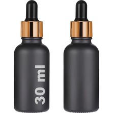 FourForce ml Mat Siyah Cam Damlalıklı Serum Şişesi 30 cc Renkli Metal Kapaklı Dropper Cam Şişe 2 Adet (Gold Yüzük | Siyah Lastik)