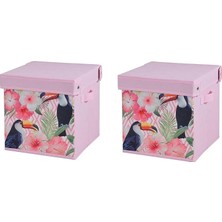 FourForce Kutusu Seti,kapaklı Kuş ve Bahar Desen Kumaş 2 Adet 28X28X28CM