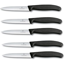 FourForce 5 Parçalı Sebze Bıçağı Seti Swiss Classic Siyah — 10 cm Tırtıklı Kenarlı — Domates Bıçağı