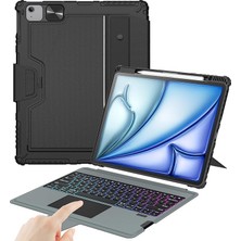 FourForce iPad Air 13 Inç (M2, 2024), iPad Pro 12.9 Klavyeli Kılıf (6./5./4./3. Nesil) Klavye Kılıfı, Sihirli Izleme Pedi, Slayt Kamera Kapağı, 7 Arka Işık Renkli Çıkarılabilir Klavye, Siyah