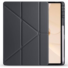 FourForce Lenovo Idea Tab Pro 12,7 Inç 2025 (TB-373FU/ TB-375FC) ile Uyumlu Kılıf Üçgen Tri Folding Kalem Bölmeli Standlı Kılıfı (Siyah)