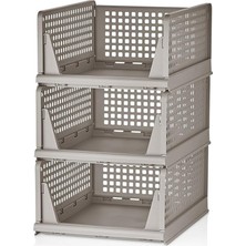 FourForce 3 Adet Kayar Raf Elbise Dolap Içi Organizeri, Mutfak, Banyo, Çocuk Odası, Garaj ve Ardiye Için Üst Üste Dizilebilir Ünite, Kayar Raf Dolap Içi Kıyafet, Ev Aksesuarı Düzenleyici (Toprak)