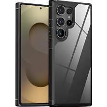 FourForce Samsung Galaxy S25 Ultra Için Şok Emici Silikon Kenarlı Şeffaf Kılıf Arkası Sararmaya Karşı Sert Pc Yapılı Parmak Izi Tutmayan Çizilme ve Darbelere Dayanıklı Premium Hibrit Kılıf (Siyah)