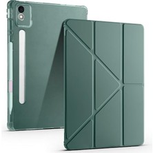 FourForce Lenovo Idea Tab Pro 12.7 (TB-373FU/ TB-375FC) ile Uyumlu Kılıf Tri Folding Silikon Kalem Bölmeli Katlanabilir Standlı Pu Deri Yumuşak Kapak, [akıllı Kapak, Uyku Modlu], Koyu Yeşil