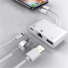 FourForce 3 In1 Şarj Adaptörü Lightning Type-C Girişini Kamera Fotoğraf Makinesi Lan Ethernet Girişine Çevirici Dönüştürücü Tip-C RJ45 Girişli Iphone ile Uyumlu ZR814