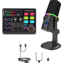 FourForce Ses Kartı ve Mikrofon Set Youtube Kick Podcast ve Yayıncı, Ses Kartı, Dj Mikser, Taşınabilir Podcast Prodüksiyon Stüdyosu, Canlı Yayın, Kayıt, Oyun Için Kondenser Mikrofon Mikseri P100-KD8