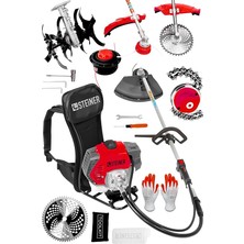 FourForce Alman 16 Hp Tam Profesyonel Sırt Tipi Benzinli Tırpan Ot Çalı Çim Biçme Makinesi Kırmızı + Çapa Aparatı
