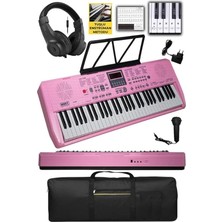 FourForce PS-1800PK-H 61 Tuşlu Kaliteli Pembe Org Dijital Ekranlı Kulaklık Çanta Notalık Adaptör Sticker Metod