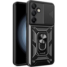 FourForce Samsung Galaxy S24 Fe ile Uyumlu Kılıf Sürgülü Siyah Panther Yüzüklü Silikon Orijinal (Samsung Galaxy S24 Fe ile Uyumlu, Sürgülü Siyah)