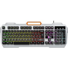 FourForce KB123 USB Kablolu Oyuncu Klavye - Rainbow Efektli, Mekanik Hisli Sessiz, Membran Gaming Türkçe Q Klavye Metalik Gri