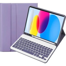 FourForce Ipad (A16) 10. Nesil 2022/2025 ile Uyumlu Bluetooth Türkçe Q Klavyeli Kılıfı, Lila