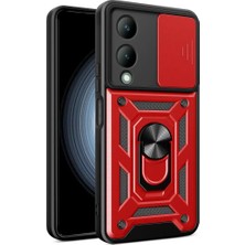 Akmanora Newface Vivo Y17S Kılıf Pars Lens Yüzüklü Silikon - Kırmızı