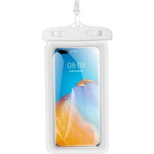 FourForce Su Geçirmez Hava Yastıklı Askılı Telefon Koruma Deniz Havuz Banyo Dokunmatik Kılıf Beyaz