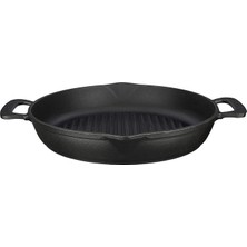 FourForce Döküm Yuvarlak Izgara Tava, Metal Kulplu, 32CM, Siyah