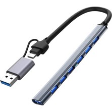 FourForce Type-C USB 3.0 7 Portlu Hub Otg Çoğaltıcı Pc Telefon Bilgisayar Uyumlu Veri Aktarımı Mouse Klavye Bağlantısı ADS303D