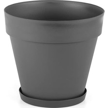 YS07 Yalı Saksı Drenaj Aparatlı Tabaklı Dekoratif Saksı 46,5cm, 46 Litre Antrasit