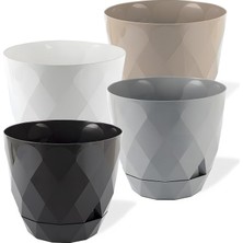 FourForce Yakamoz Prizma Saksı Seti 4 Adet Drenajlı Tabaklı Plastik Çiçek Saksısı Set (Renkli, 0.65 Lt)