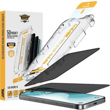 FourForce Labs iPhone 16 Serisi ile Uyumlu 5d Privacy Easyfit 2 Adet Kolay Uygulama Aparatlı Ekran Koruyucu Temperli Cam Hayalet Ekran (Iphone 16)