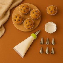 FourForce Store Krema Sıkma Torbası Seti (9 Çelik Uç + 100'LÜ Renkli Muffin Kağıdı) – Pasta Süsleme ve Cupcake Yapımı Için Pratik Set