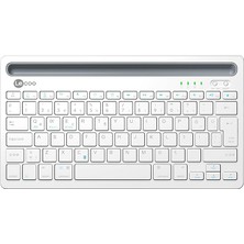 FourForce BK100 Kablosuz Bluetooth Şarj Edilebilir, Çoklu Cihaz ile Uyumlu, Telefon/tablet Tutucu Kart Yuvası, Akıllı Uyku Modlu, 40 Saat Çalışma, 78 Tuş, Kompakt Ultra Ince Qwerty Türkçe Q Klavye Beyaz