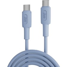 FourForce 60W USB Type-C To Type-C Silikon Hızlı Şarj ve Data Kablosu Mavi 1 Metre