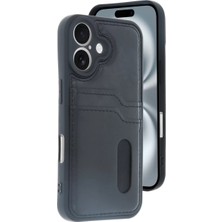 Akmanora Newface Apple iPhone 16 Kılıf Sara Kartvizitli Deri Kılıf - Siyah