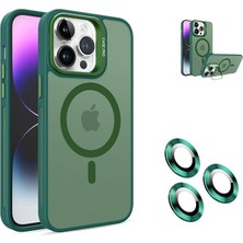 FourForce 16 Için Kılıf Kamera Korumalı Magsafe Wireless Şarj Özellikli Lens Hediyeli Mat Şeffaf Renkli Standlı Kılıf (Yeşil)