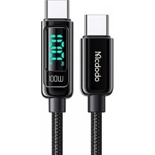 FourForce CA-8820 Type-C To Type-C 100W Pd Dijital Ekranli Data-Şarj Kablosu 5A 1.2m, Siyah
