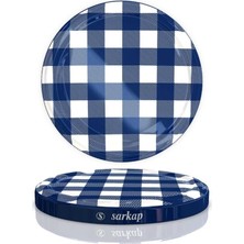 FourForce Bükümlü Konserve Kapakları - 82 mm Yeniden Kullanılabilir Konserve Kapakları 10'lu Set Kapak Kapağı (Mavi Ekose)