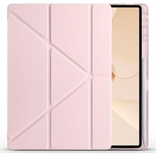 FourForce Lenovo Idea Tab Pro 12,7 Inç 2025 (TB-373FU/ TB-375FC) ile Uyumlu Kılıf Üçgen Tri Folding Kalem Bölmeli Standlı Kılıfı (Pembe)