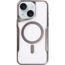 Akmanora Newface Apple iPhone 15 Plus Kılıf Boyi Magsafe Silikon Kapak - Titan Gri