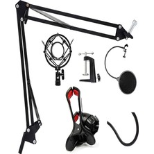 FourForce Standı Süspansiyonlu + Pop Filter 3'lü Set Telefon Tutucu Masa Standı 110 cm Ses Kayıt