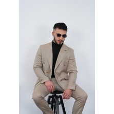 Dupont Slim Fit Erkek Sivri Yaka Çizgili Kruvaze Takım Elbise