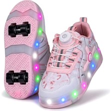 Ayakkabı Fuarı Elit EYL034 Kız Çocuk Rgb LED Işıklı Çıkarılabilir Tekerlekli Paten Ayakkabı Pudra