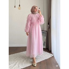 Miraydin Butik Kadın Kolu Fırfırlı Modal Elbise M2648 -  Pembe