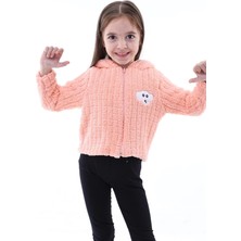 Aden Kids Somon Rengi Unisex Çocuk Kareli Peluş Hırka - Astar Detaylı, 1-5 Yaş, Kışlık
