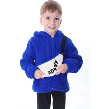 Aden Kids Sax Mavisi Kareluxe Peluş Aksesuarlı Çocuk Hırka - Unisex 1-5 Yaş