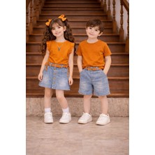 Sy Store Kardeş Kombin Kız Çocuk Kot Şortlu Takım (Sadece Kız Takım)