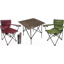 FourForce Gray Wolf GW2B Bardaklı Kamp Sandalye ve Kamp Masası 3 Lü Set